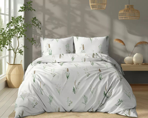 5771 A Cotton Bloom Detexpol weiße Baumwollbettwäsche mit Gras und Ähren – 100 % Baumwolle, doppelseitig, polnische Produktion