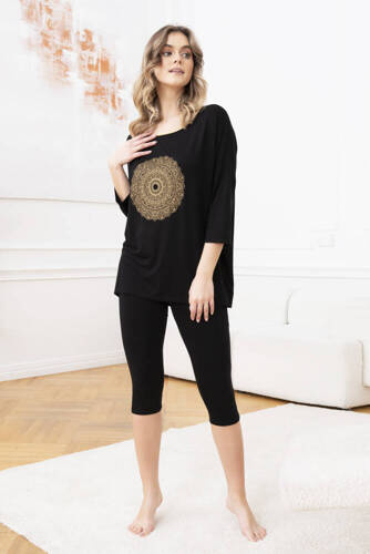 Mandala Damenpyjama Italian Fashion - schwarz