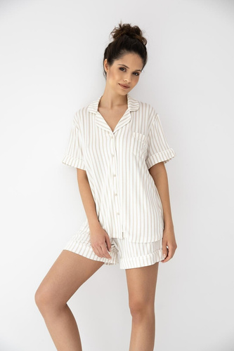 Damenpyjama Davina Sensis ecru/beige, Viskose, kurzarm, Streifen
