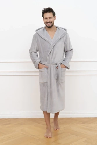 Mimas Herren Bademantel mit Kapuze Italian Fashion- grau