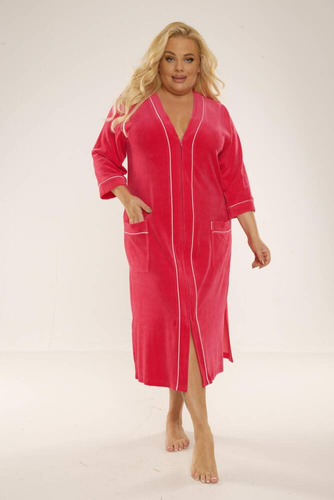 974 / 352 Velour Forex Damen Morgenmantel - Himbeere