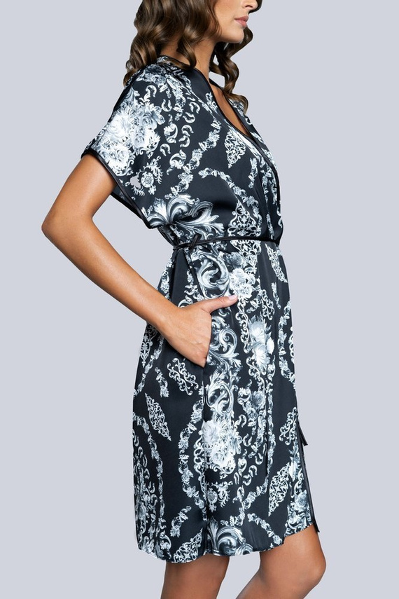Silver Women's Short Sleeve Robe Satin Italian Fashion - navy blau 