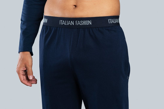 Niko Herren Schlafanzug langarm, lange Hose Italienische Mode - navy blau