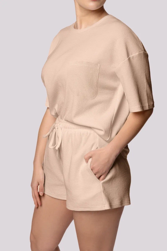 Gemütlicher Kurzarm-Damenpyjama Mona beige