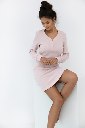 Nachthemd Arlette Sensis, schmutziges Rosa – Baumwolle, lange Ärmel, bequem und elegant