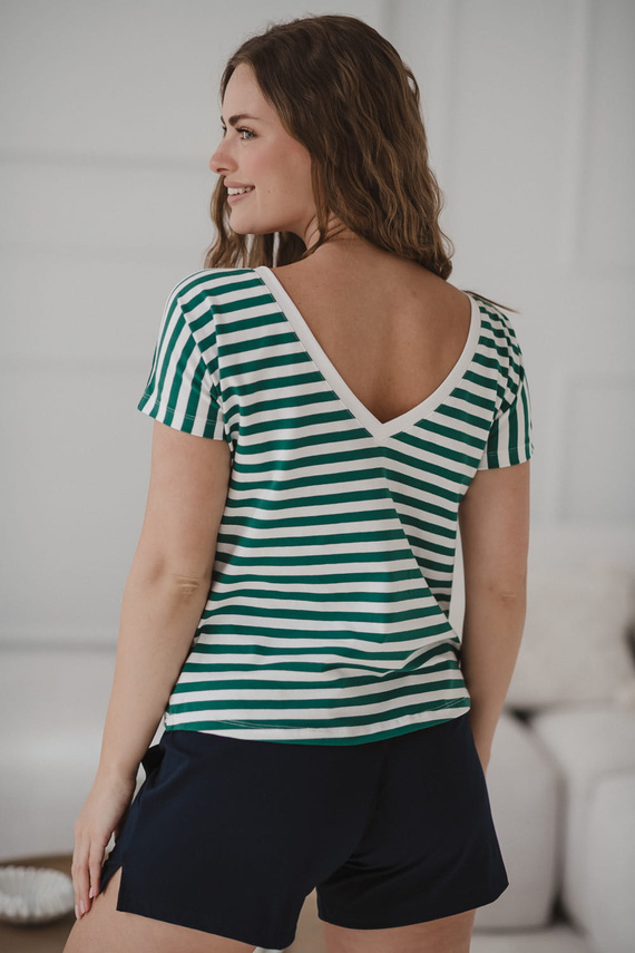 Two Ways Reversible Umstands- und Stillbluse | Kurzarm, bequeme Milk&Love grün-weiß gestreift