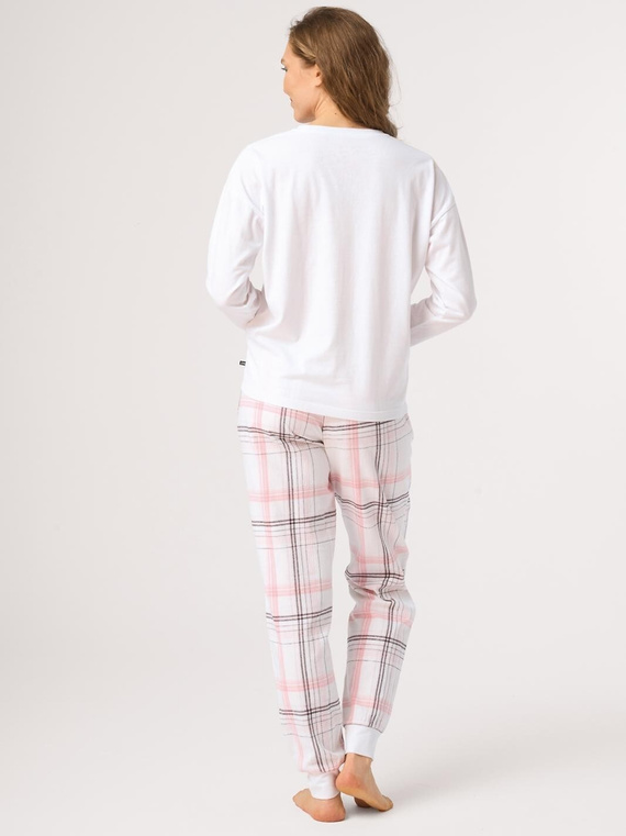 Damen-Pyjama Key LNS 416 weiß – 100% Baumwolle, Flanellhose kariert