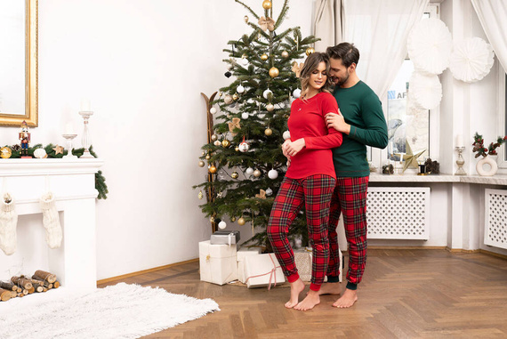 Tess Damen Schlafanzug langarm und lange Hose Italian Fashion - rot/print