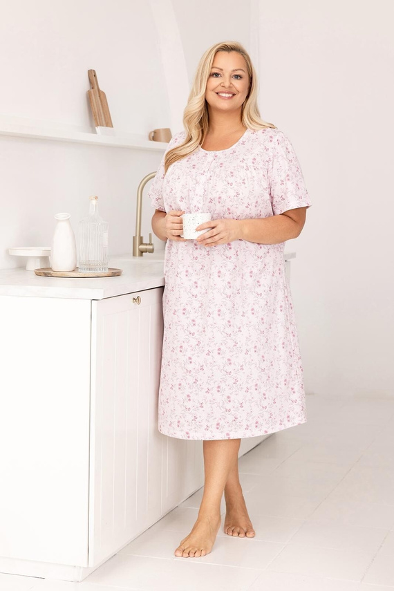 Damen Nachthemd 018 Regina – 100% Baumwolle, Knopfleiste, Leichter Schnitt für Erholsamen Schlaf