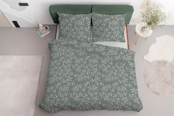 5217 A Satinbettwäsche, feine Blätter, Detexpol Salbei