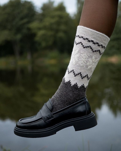 Gabriella Damensocken SW/070 Kakao-Latte – Winter, aus Wolle und Acryl, warm mit Muster