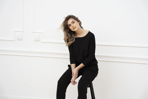 Style Damen 3/4 Ärmel Set, Länge.italienische Mode Hose schwarz