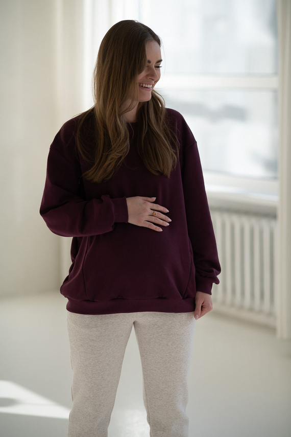Milk It Easy! Mauve Wine Milk&Love Umstands- und Still-Sweatshirt – Oversized, verdeckte Reißverschlüsse, Öko-Tex Baumwolljersey