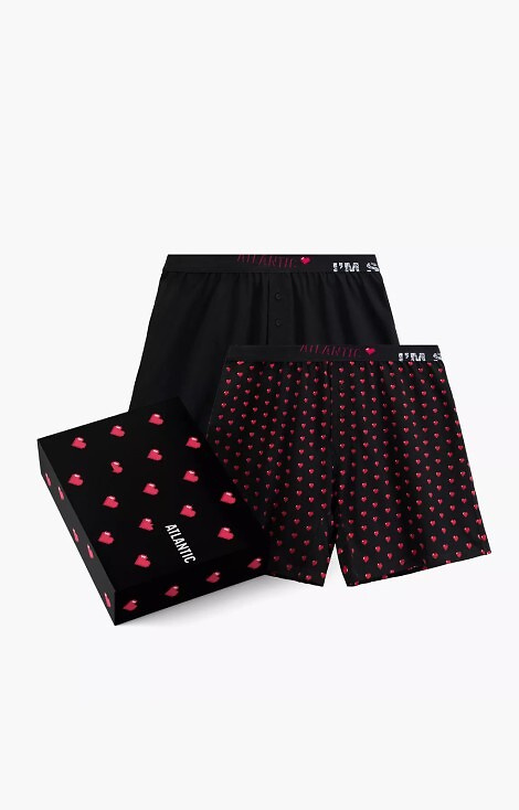 2GMB-011 Atlantic Herren-Boxershorts – Baumwolle, Herzdruck, 2er-Pack