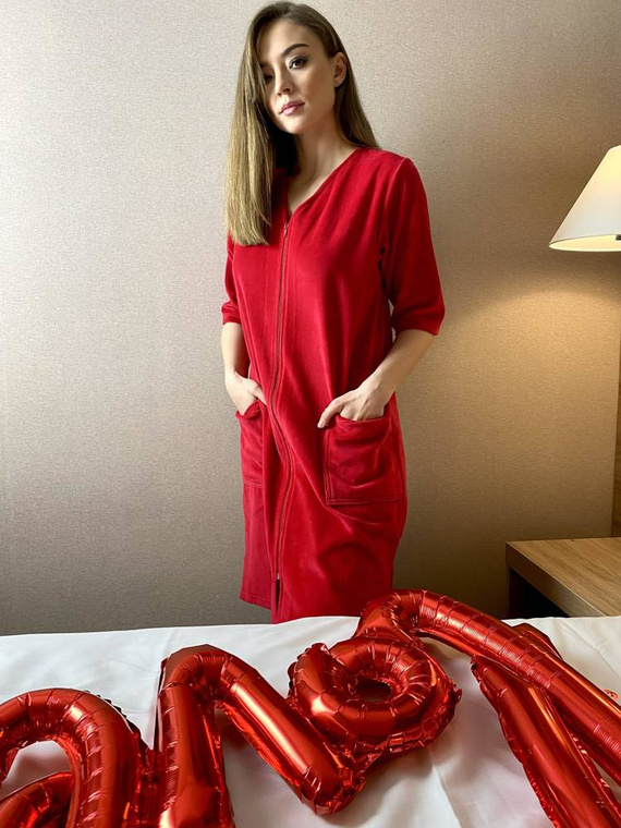 431 Velour Forex Damen Morgenmantel - rot