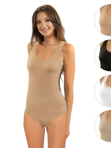 Damen Top Sesto Senso 6109 Spitze nahtlos elastisch bequem beige