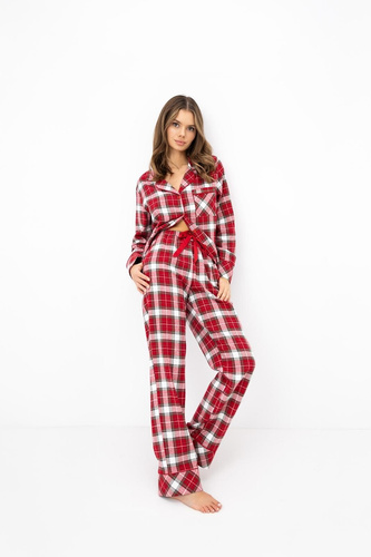 Sensis Yulie Damen-Flanell-Pyjama 100% Baumwolle Rot kariert