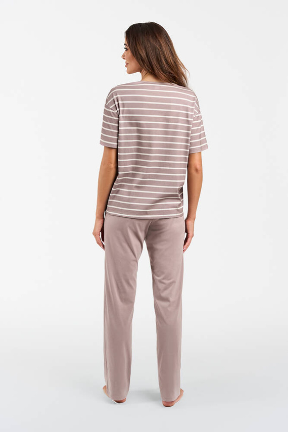 Betty Damen Schlafanzug kurzarm, lange Hose Italian Fashion - cappuccino/print cappuccino