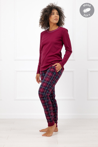 Italian Fashion Brenda Damenpyjama Mega Soft lang kariert mit Taschen
