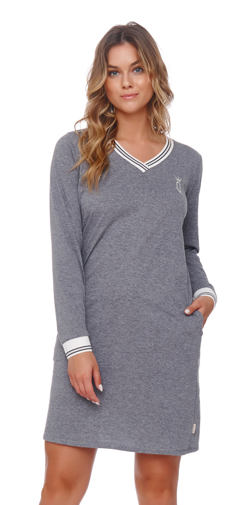 4534 Doctor Nap – Nachthemd aus Baumwolle mit Taschen | 100 % Baumwolle, polnische Produktion – dunkelgrau