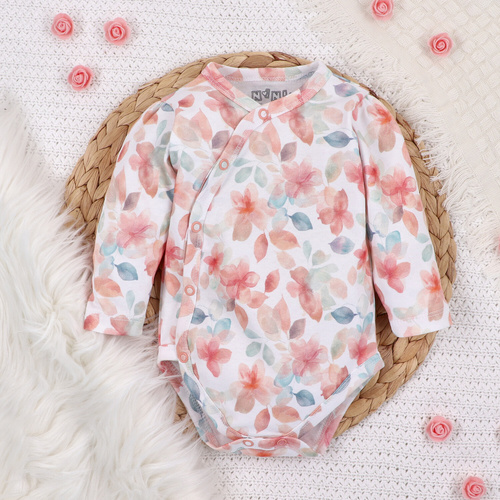 ABN-5411 Colourful Flowers Nini Langarm-Body mit Umschlag