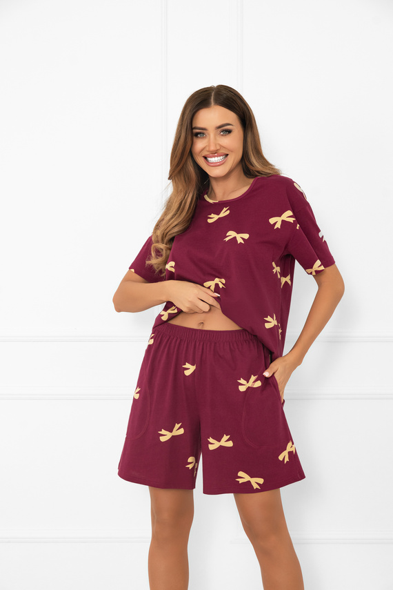 Kwadro Damen Schlafanzug Italian Fashion - Baumwolle, kurze Ärmel, Schleifen