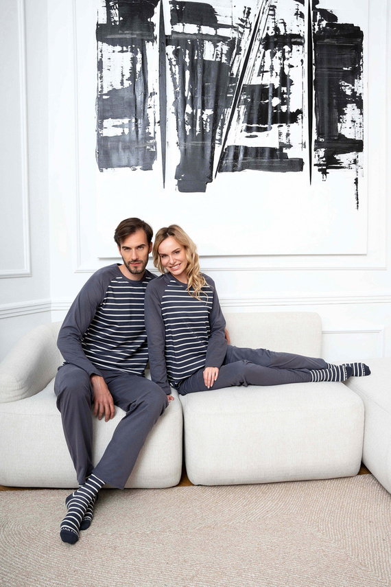 Oda Damen Schlafanzug langarm, lange Hose Italian Fashion - graphite/graphite print