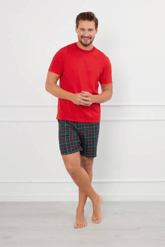 Fogo Herren Kurzarm-Pyjama, Shorts Italian Fashion - rot/print