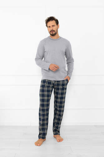 Herren Schlafanzug Andreas - langarm, lange Hose, Baumwolle Italian Fashion - melange/print