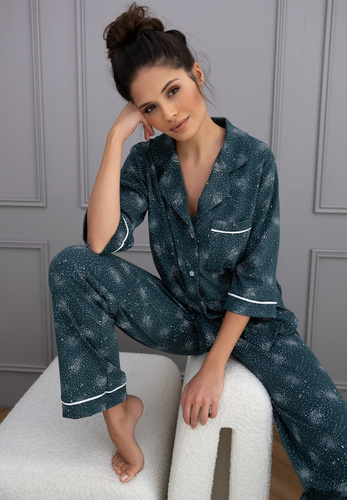 Sydney Sensis Pyjama Grün – eleganter Damenpyjama aus Baumwolle mit Knöpfen