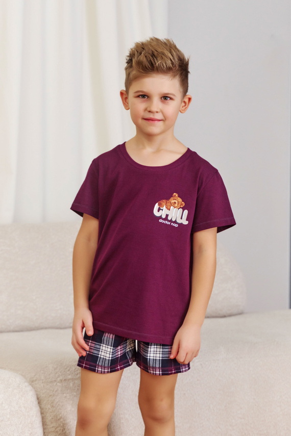 7202 „Chill“ Unisex Doctor Nap Kinderpyjama – Burgunderrot