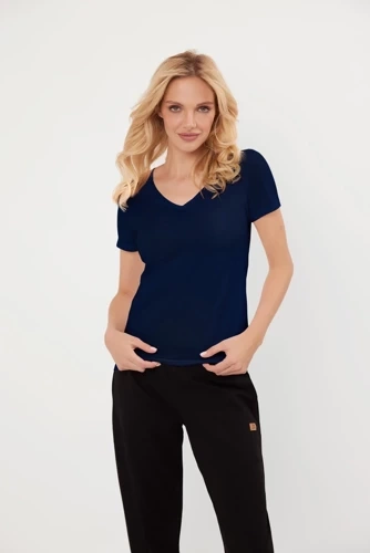 Schicke Kurzarmbluse Italian Fashion - navy blau