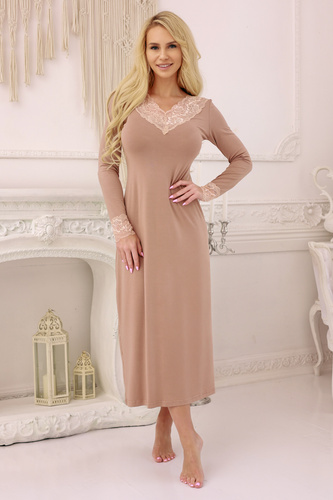 Ceylon Halka Kalimo - Damen Nachthemd latte, elegante Nachtwäsche