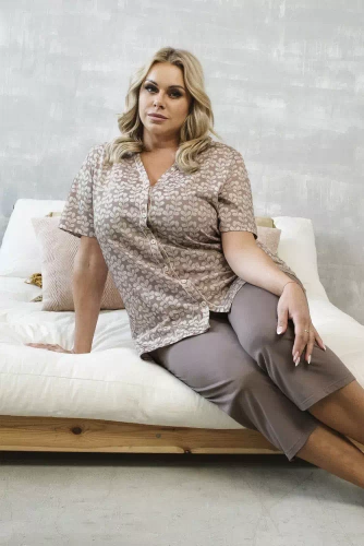 Ramira Damen Schlafanzug kurzarm und 3/4 Hose Italian Fashion - print/cappucino