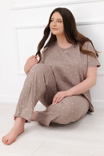 Damen-Pyjama Italian Fashion Madura aus Baumwolle, Kurzarm, Lange Hose
