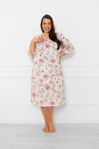 Damen Nachthemd Betula - Baumwolle, 3/4 Ärmel, Blumenmotiv Italian Fashion