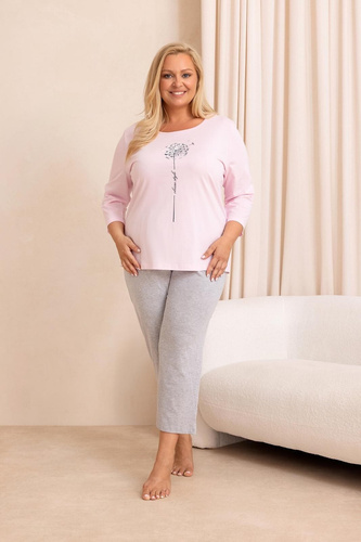 Damen-Pyjama Regina 4017 100% Baumwolle, 7/8-Ärmel und Hose, rosa