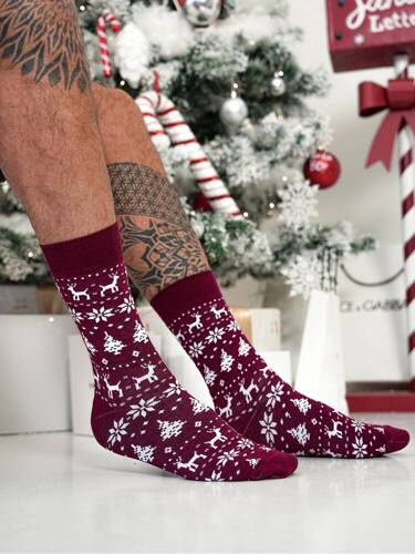 1290-026 Norwegermuster Milena Herrensocken – Burgunderrot