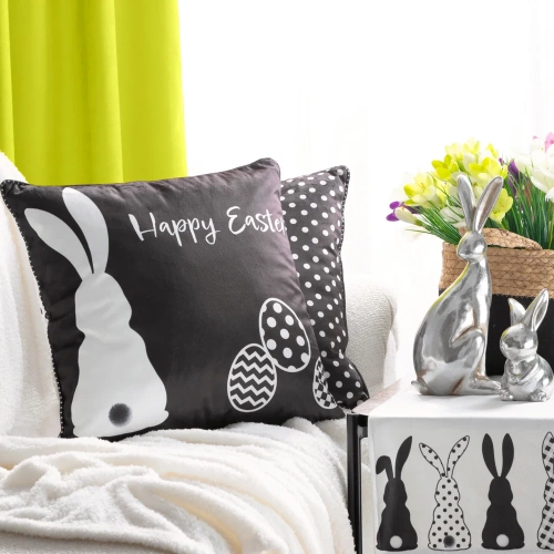 Frühling 5 Osterkissenbezug mit Samtdruck, Eurocurtains, schwarz