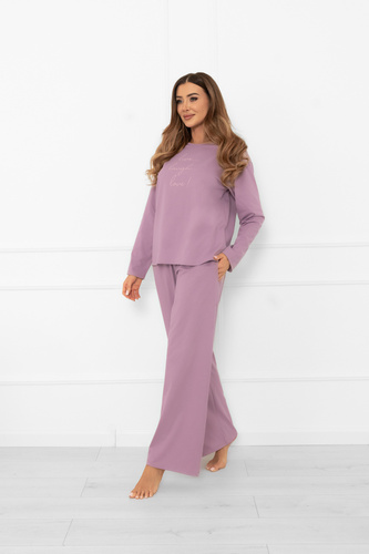 Damenpyjama Ksara Italian Fashion - Baumwolle, langarm und Hose mit Taschen - heather