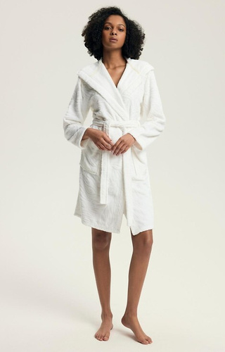43612 Daryl Damen-Bademantel Henderson creme – mit Kapuze, geprägtes Muster