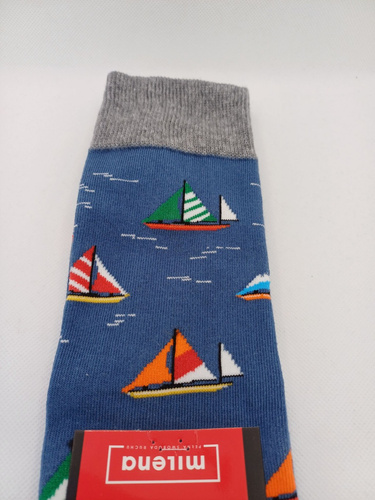 Milena Avangard 0125-117 – Herren-Baumwollsocken „Segelboote“ | Polnische Produktion – Jeans