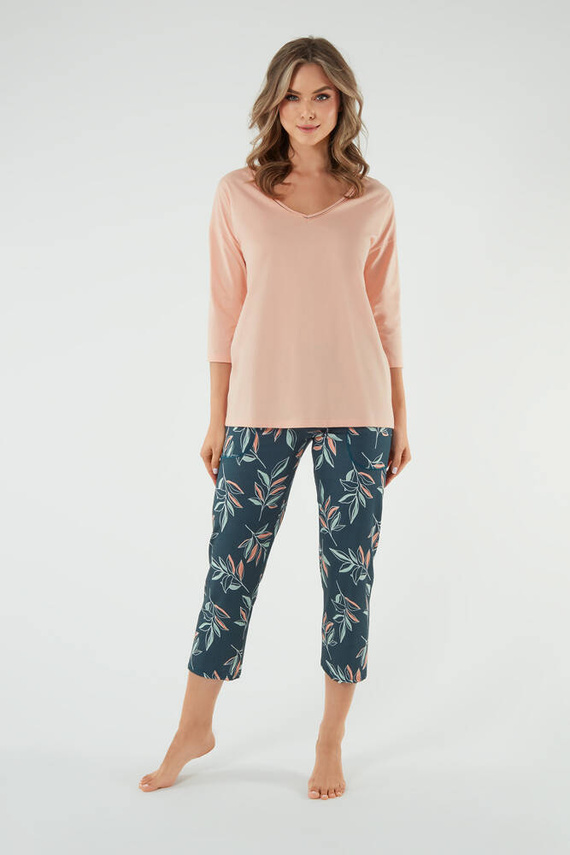 Julietta Damen Schlafanzug 3/4 Ärmel, 7/8 Hose Italian Fashion - lachs/print