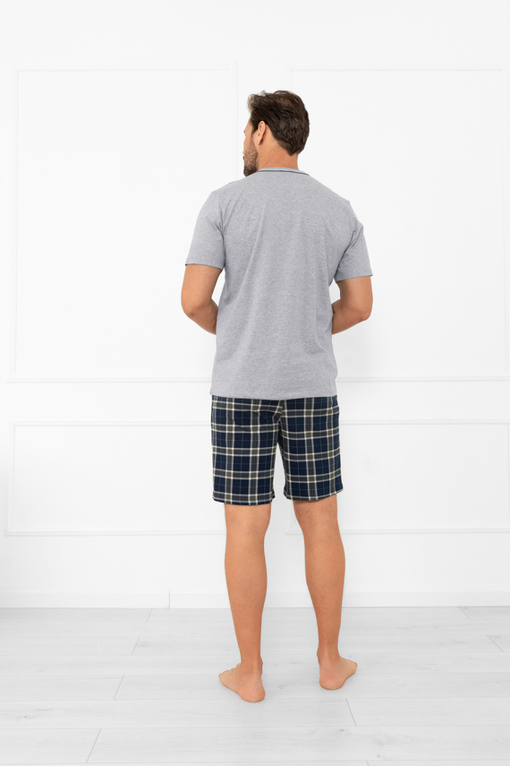 Herren Schlafanzug Andreas - Baumwolle, kurze Ärmel und karierte Shorts Italian Fashion - melange/print 