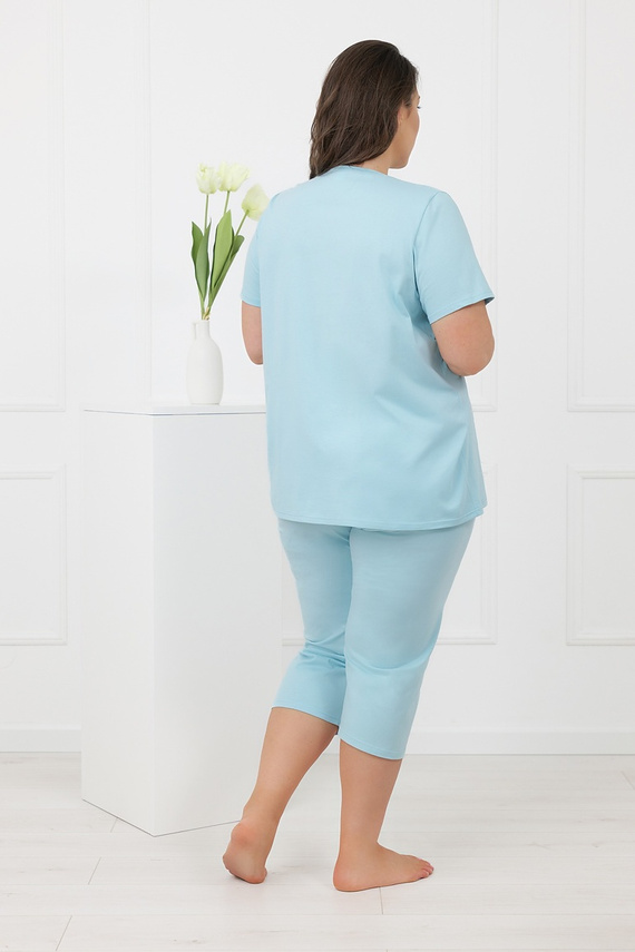 Hemaria Italian Fashion Damen-Baumwoll-Pyjama 3/4 Plus Size türkis
