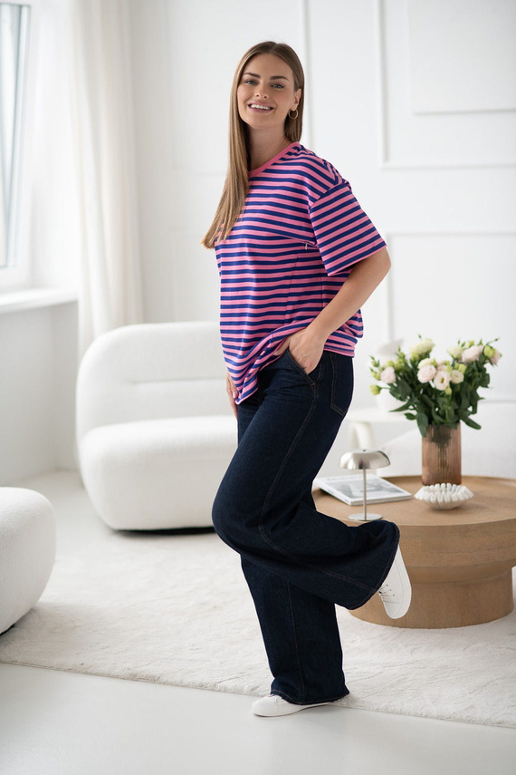 Mamahood Milk&Love Umstands- und Still-T-Shirt, rosa und blau gestreift – bequem und stilvoll