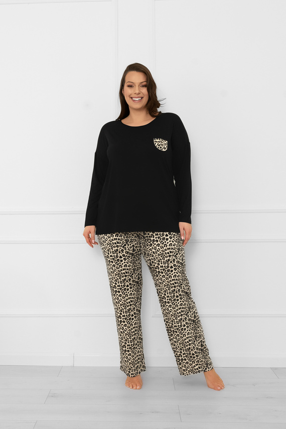 Kenia Damen Schlafanzug Italian Fashion - Langarm, Hose mit Leopardenmuster