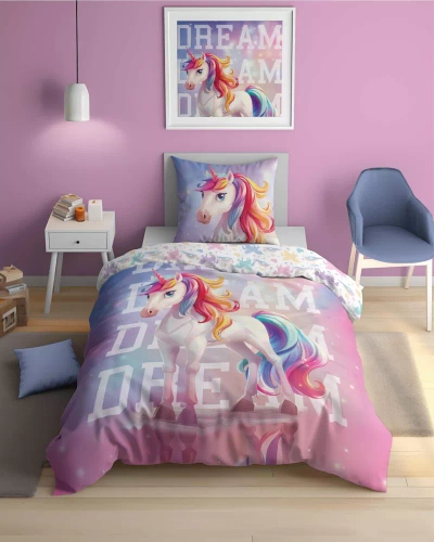 5208 A Fluo 40 Baumwollbettwäsche, die im Dunkeln leuchtet, Einhorn Detexpol