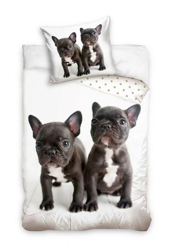 Hunde Französische Bulldogge Carbotex Baumwollbettwäsche weiß schwarz