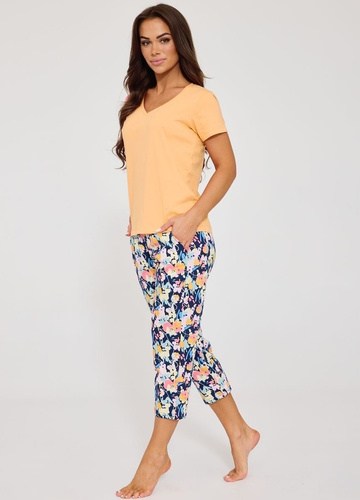 Cornette 875/357 Violetta 2 orange Damen Baumwoll-Pyjama 7/8 Blumen